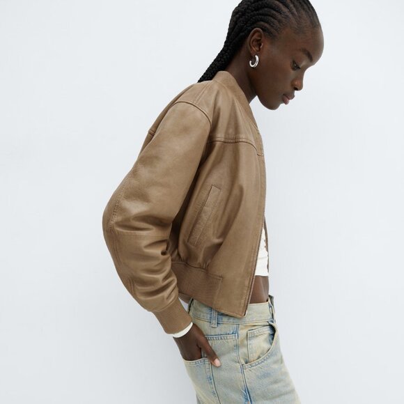 MANGO NWT Genuine Leather Bomber - Picture 3 of 16